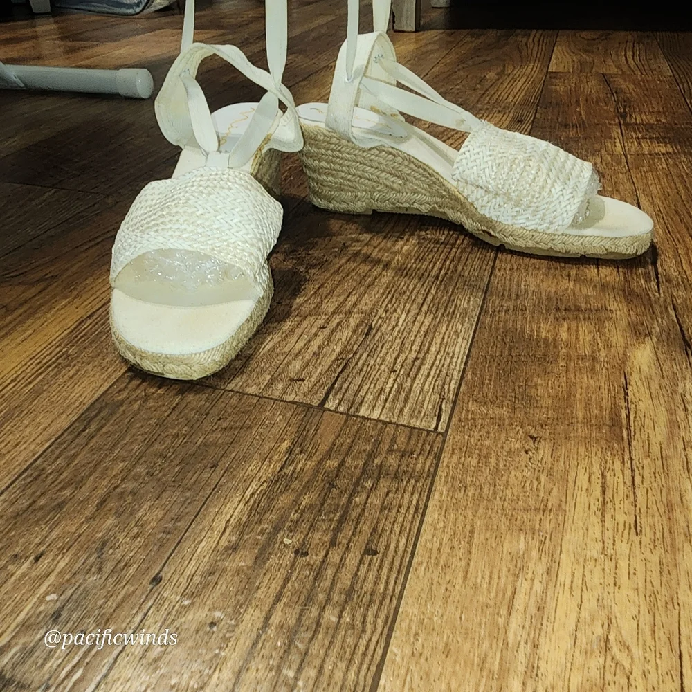 NINA ESPADRILLE SNAKE BRAID JUTE WEDGES!  NATURAL   ECRU